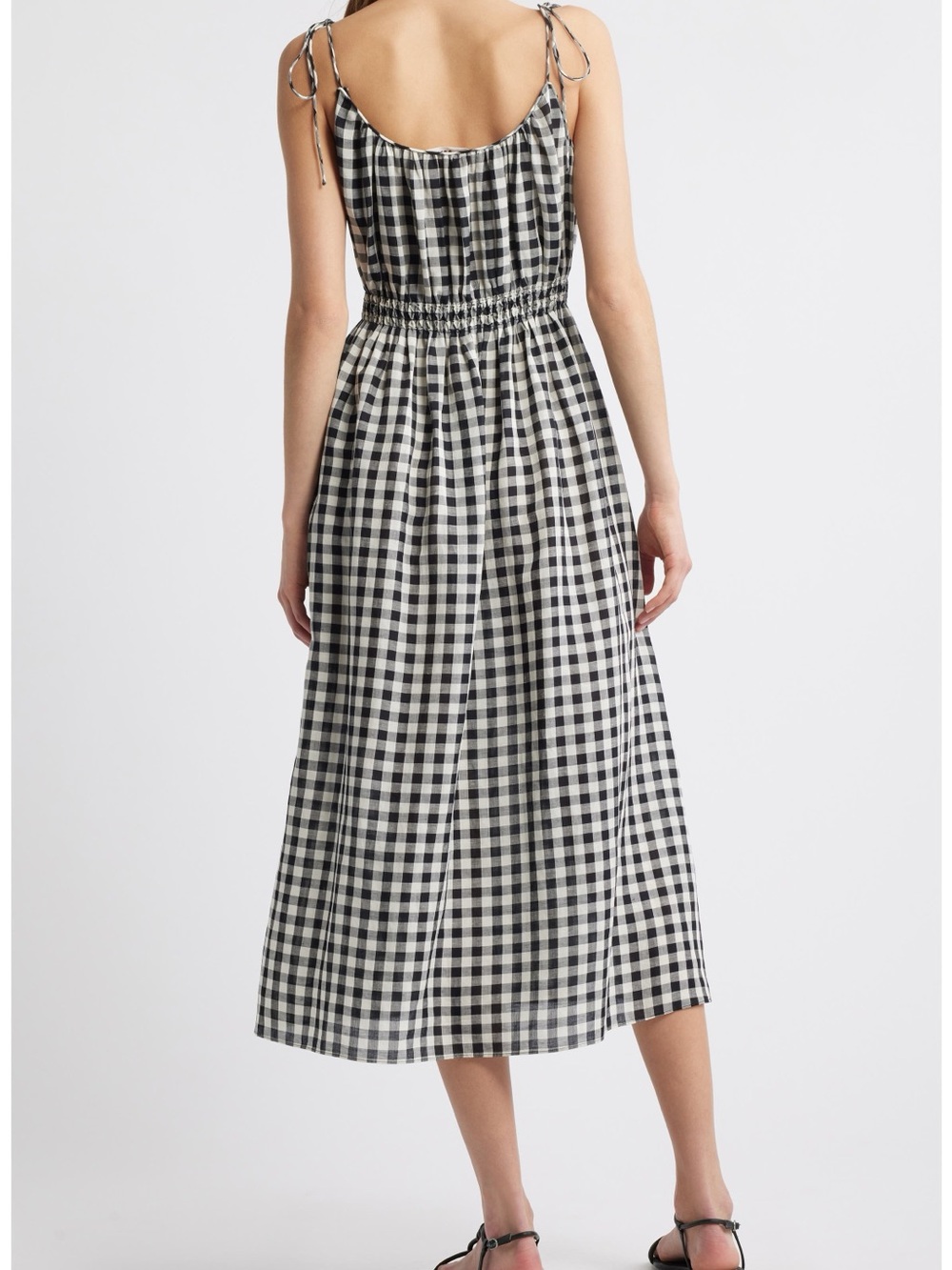 DOEN Leslie Gingham Midi Dress in Black Marilyn Size L - Picture 5 of 16